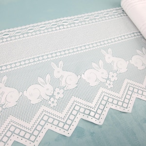 panels by the meter | Bunnies | easy-care white window curtain | seasonal spring easter decoration | nursery deco fabric | 38 cm hight