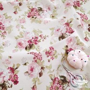 Ottoman fabric by the meter cotton | Romantic Rose Eliana pattern - anique pink | high-quality textile for home textiles, curtains & bags