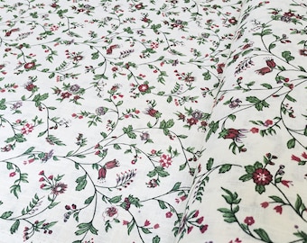 Linen cotton viscose fabric by the meter | seasonal flower tendril | floral printed pattern on white | for home textiles, curtains, clothing