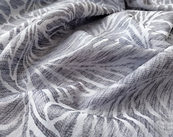 Stoff Meterware Jacquard Muster | Moderne Blätter einfarbig silber grau | hochwertiges Material für Heimtextilien & Vorhänge