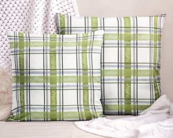 pillow cases check pattern jacquard  | checked country chique green white | handmade  cushion cover 40x40 cm / 50x50 cm / 15x15" / 20x20"