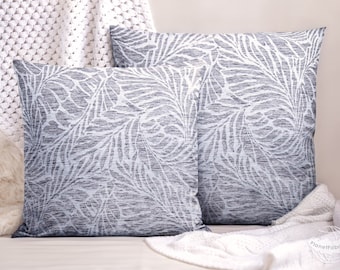 pillow cases jacquard pattern | Modern Leaves unicolored silver gray | handmade  cushion cover 40x40 cm / 50x50 cm / 15x15" / 20x20"