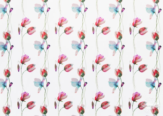 fabric by the meter velvet with floral pattern | Aquarelle Tulips | high-quality super soft textile for upholstery, curtains & clothing