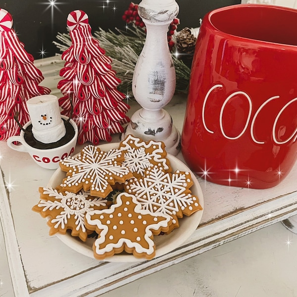 Set of 5 Faux MINI Gingerbread Snowflake Cookies for Tiered Tray Decor, Santa’s Cookies Display