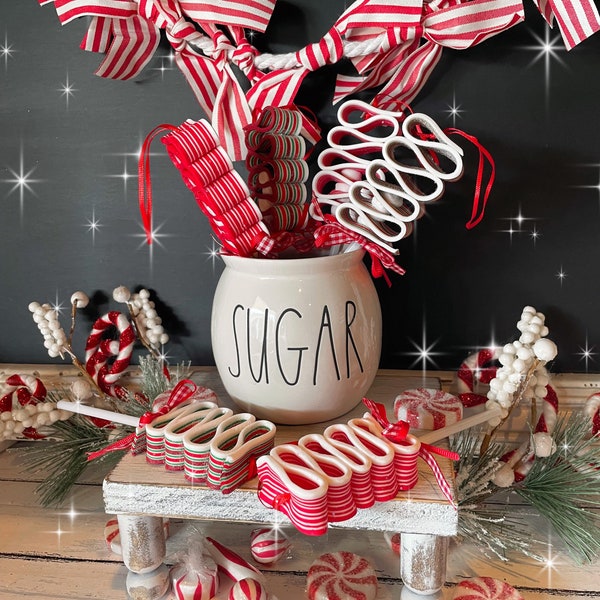 Faux Green, Red & White Peppermint Ribbon Christmas Candy For Tiered Tray Decor and Christmas Displays