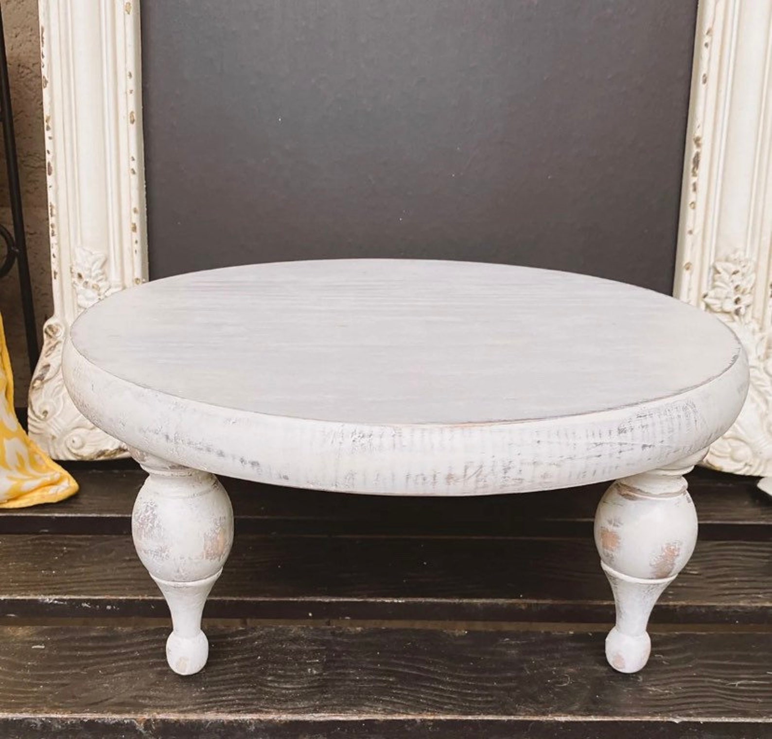 Wood White Distressed Round Riser Etsy