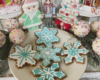 Set of 5 Faux Blue Pastel Gingerbread Snowflake Cookies for Tiered Tray Decor, Santa’s Cookies Display