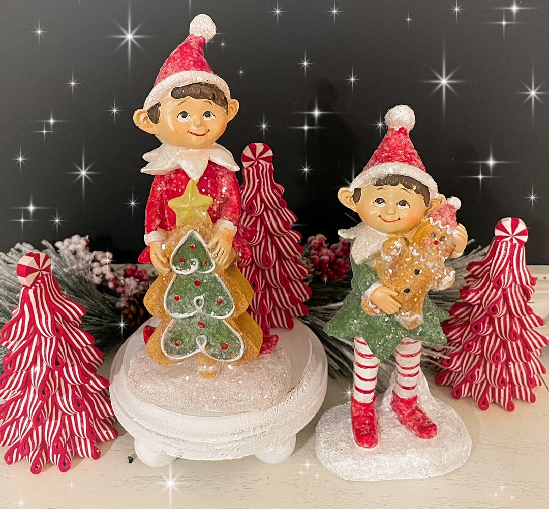 Set of 2 Christmas Elf Figurines With Gingerbread - Etsy