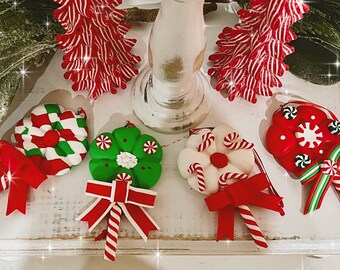 4 Faux Christmas Peppermint/Candy Cane Lollipop Ornament Set for Tiered Tray Decor, Santa’s Cookies Display and other Christmas Displays