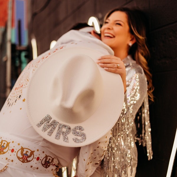 Mrs Fedora. Bride Hat. White Hat. Bling Bride. Engagement Gift. Wedding Hat. Honeymoon Hat. Bridal Trends 2021.