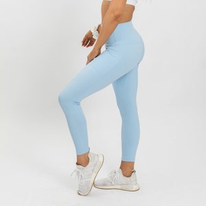 LIGHT BLUE LEGGINGS Leggings With Pockets Pastel Leggings High Waisted  Leggings Workout Gym Fitness Running Yoga Leggings 