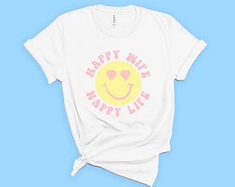 Bachelorette Party Shirts. Happy Wife Happy Life Retro Smile. Y2K Smile. Y2K Bachelorette Theme. Gift for Wife. Gift for Bride. Trendy Tee