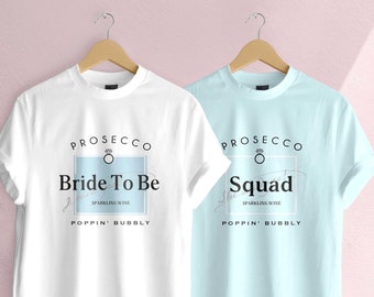 Bachelorette Party Shirts. Prosecco Champagne Label Inspired Bachelorette Shirt. Bride Shirt. Engagement Ring Shirt Bach Bash. Light Blue