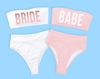 Bachelorette Swimsuits Bachelorette Tube Top Bikini. Pink Bride Bikini. Babe Swimsuit Cheeky High Waisted Bikini Rose Gold. Honeymoon Bikini