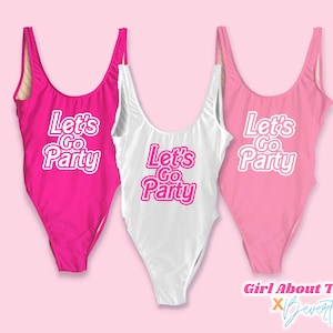 Bachelorette Swimsuits Let's go Party Malibu Suits Hot Pink Bride Swim Suit Babe Swimsuit customizable Doll Swimsuit GAT Retro cut One Piece