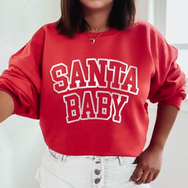 Santa Baby Sweatshirt. Christmas Unisex Pullover. Collegiate Style. Jock vibes Santa Christmas Sweater  90s Y2K Theme 3d Raised Design