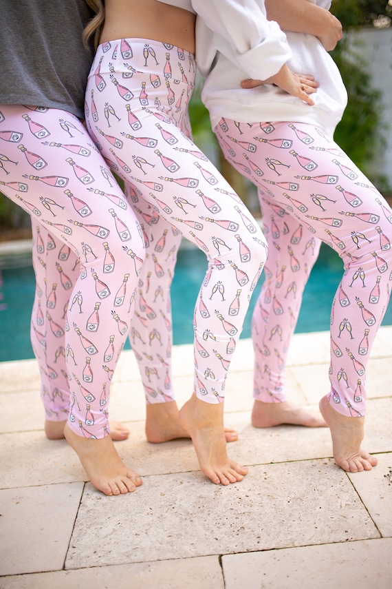 Champagne Bottle Patterned Yoga Pants. Bachelorette Party Matching