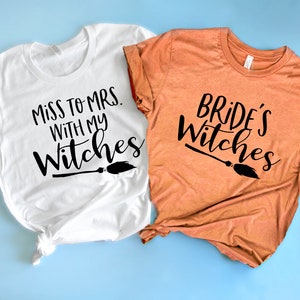 Halloween Bachelorette Party Shirts Miss to Mrs with my Witches Unisex Shirt Bride's witches bachelorette shirts. Harry P inspired theme image 1