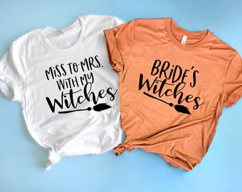 Halloween Bachelorette Party Shirts Miss to Mrs with my Witches Unisex Shirt Bride's witches bachelorette shirts. Harry P inspired theme