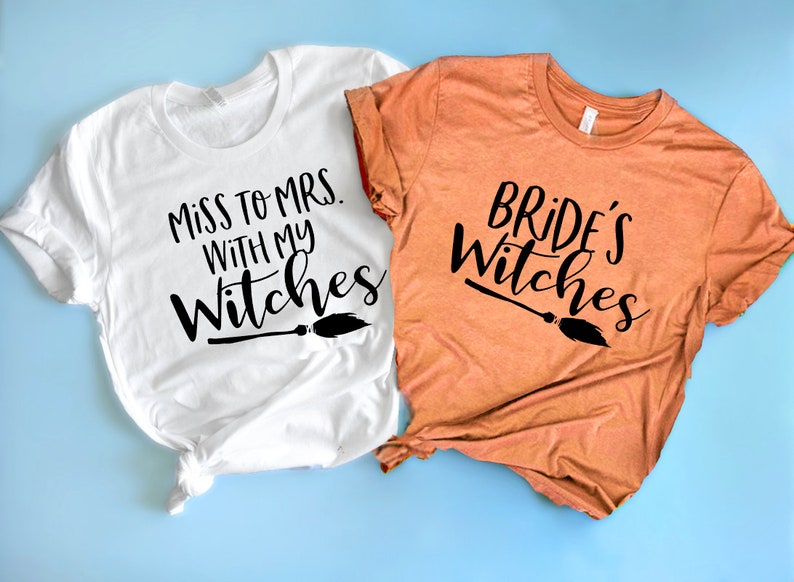 Halloween Bachelorette Party Shirts Miss to Mrs with my Witches Unisex Shirt Bride's witches bachelorette shirts. Harry P inspired theme image 1