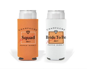 Bachelorette Slim Can Holder . Reusable Can Cooler. Champagne Theme Bachelorette Party Add On Bride&#39;s Babes Bachelorette