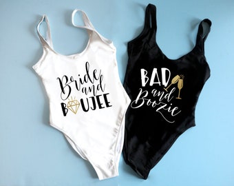 Bachelorette Swimsuits Bachelorette Bathing Suits. Bride and Boozy Swim Suit. Bad and Boozy Swimsuit. Beach Bach. Retro cut bathingsuit