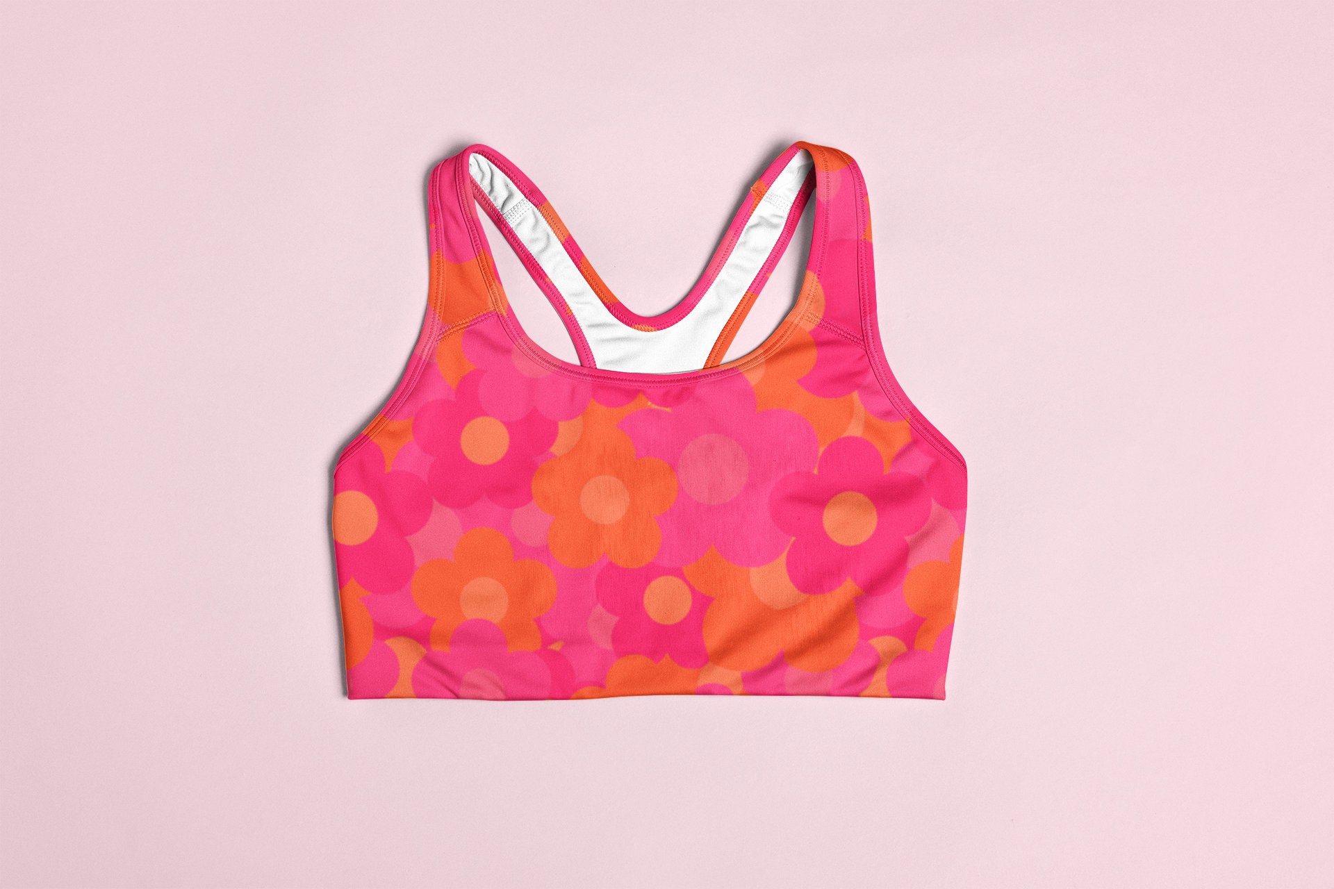 Womens Floral Padded Sports Bra With Tropical Hawaiian Flowers / Hawaii  Hibiscus Pattern Perfect for Yoga, Pilates, Surfing and the Gym 
