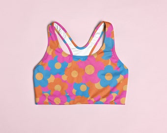 Multi Floral Sports Bra. Y2K 90s Retro Floral Activewear. Bachelorette Party Matching Yoga Outfit Work out bra. Trendy Loungewear GAT malibu