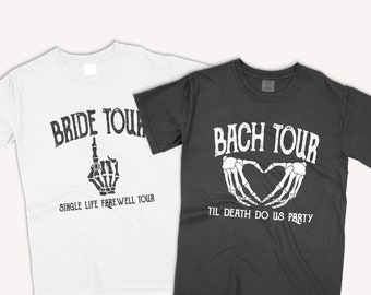Bachelorette Party Shirts. Bach Tour Rock n Roll Bach Tees. Skeleton hands Ring Finger Till death do us party comfort colors unisex tee