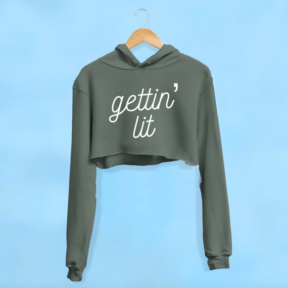 Christmas Cropped Hoodie. Gettin Lit Hoodie. Raw Edge Crop. Trendy
