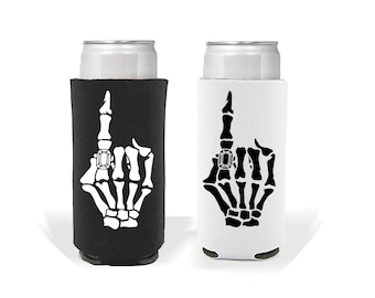 Bachelorette Slim Can Holder . Reusable Can Cooler. Skeleton Hand Bachelorette Party Add On Skull Bach Til Death Do us Party Bride or Die