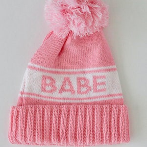 Bachelorette Beanie, Gifts for Bride, Bride & Babe Pink Woven Varsity Beanies with pom Gift for Bridesmaid Fall Winter Bachelorette Hat image 8