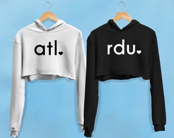 Cropped Hoodie Hometown Cropped Hoodie Fashionable work out Gym Crop Top airport code customizable rdu atl lax nyc workout Blogger