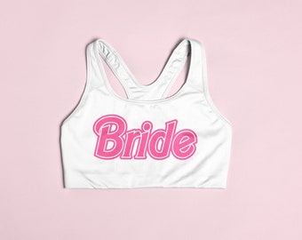 Malibu Bride Sports Bra. Y2K 90s Retro Hot Pink Bride Activewear. Bachelorette Party Matching Yoga Outfit Workout bra Trendy Loungewear. GAT