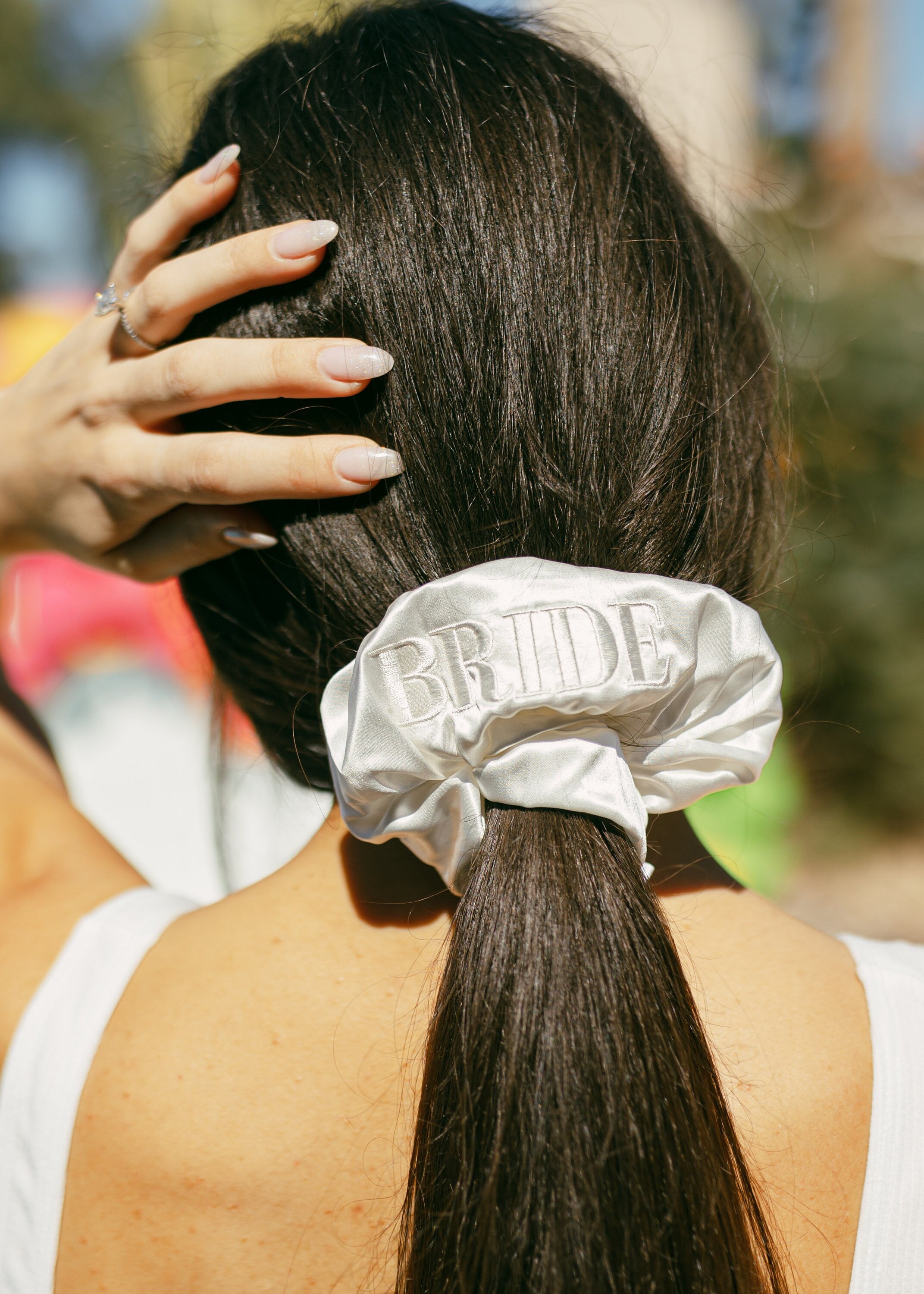 Mulberry Silk Scrunchie Embroidered BABE Bridesmaid Proposal Box Gift Hair Accessories Anti-Damage Hair Accessory 100% Mulberry Silk Product