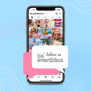 May include: A screenshot of an Instagram profile page for the account "be_everthine". The profile picture is a close-up of a woman's face. The profile has a grid of 12 photos, all of which are related to travel and summer. The caption on the profile says "be follow us everthine".
