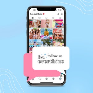 May include: A screenshot of an Instagram profile page for the account "be_everthine". The profile picture is a close-up of a woman's face. The profile has a grid of 12 photos, all of which are related to travel and summer. The caption on the profile says "be follow us everthine".