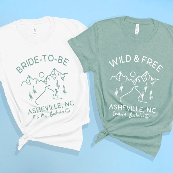 Bachelorette Party Shirt Wild & Free Bride to Be Shirts. Customizable Location Shirts. Nature Bride Bohemian Bride Mountain Boho Bride