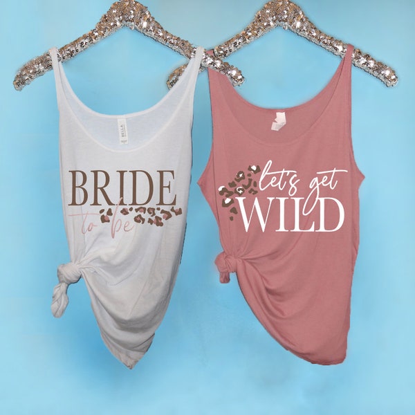 Bachelorette Party Shirts, Leopard Bride Slouchy Tank. Let's get Wild Jungle Theme Mauve and Rose Gold Tanks Cheetah Bachelorette