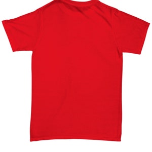 May include: A plain red t-shirt with short sleeves.