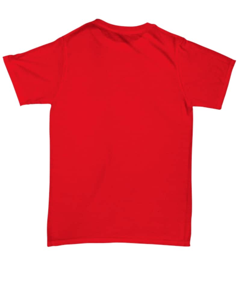 May include: A plain red t-shirt with short sleeves.