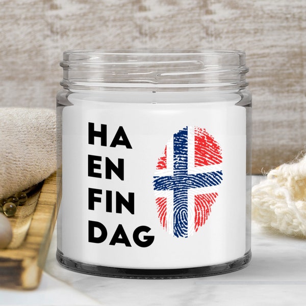 Norwegian candle -ha en fin dag - have a nice day - norway flag - soy wax vanilla candle - unique gift for norwegian