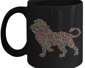Cute Lion Mug Colorful Pixel Ceramic Coffee Mug - Black