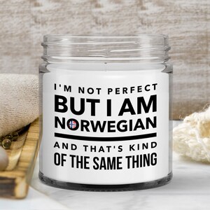 Norwegian gifts - soy candle wax jar vanilla - norwegian flag letters candle