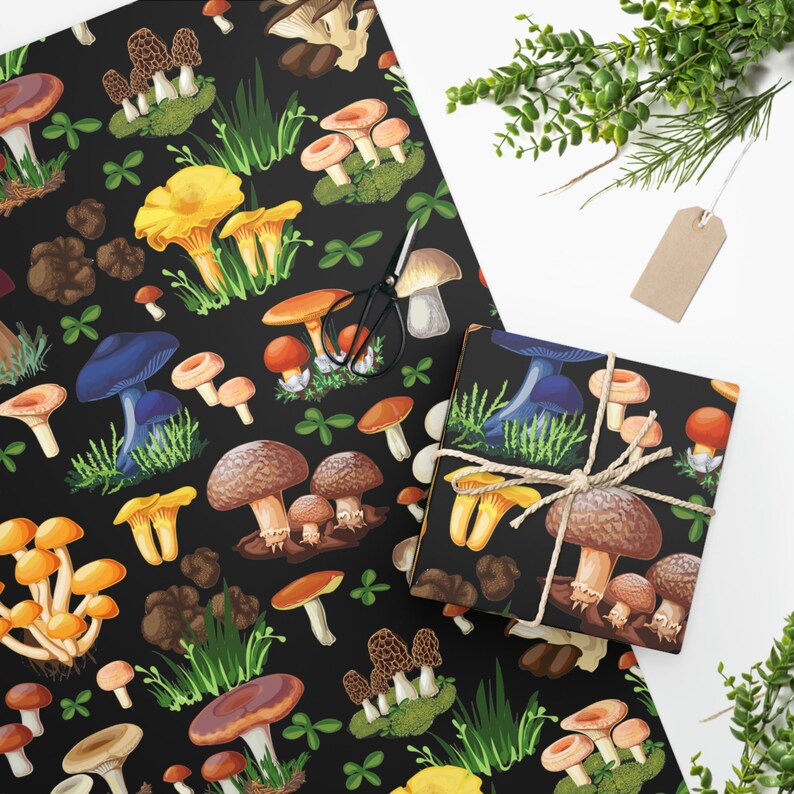 Mushroom Wrapping Paper - Cottagecore Wrapping paper - Mushroom Xmas Wrapping paper - Cottagegore gift wrapping paper image 1