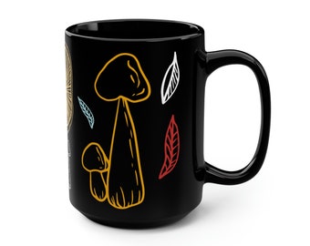 Mushroom Mug - Cottagecore Mug = Mushroom - Ceramic Mug - Mushroom Gift - Black Ceramic Mug - Mushroom Cup - Cottage Witch