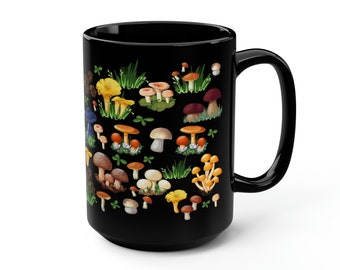 Mushroom Mug 15oz - Black Mushroom Mug - Mushroom Kitchen - Cottagecore Mug - Toadstool decor - Witchy mug