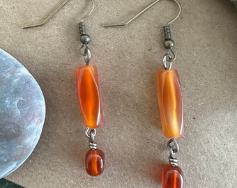 Handmade wire wrapped red orange fire Agate earrings - ren faire jewelry - medieval costume jewelry - festival fashion - gifts for her gold