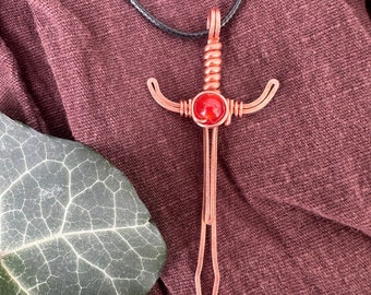 Wire Wrapped Sword Pendant - Ren Faire Jewelry - Copper Rustic Jewelry - Fantasy Jewelry - Renaissance Faire Costume - Medieval Cosplay