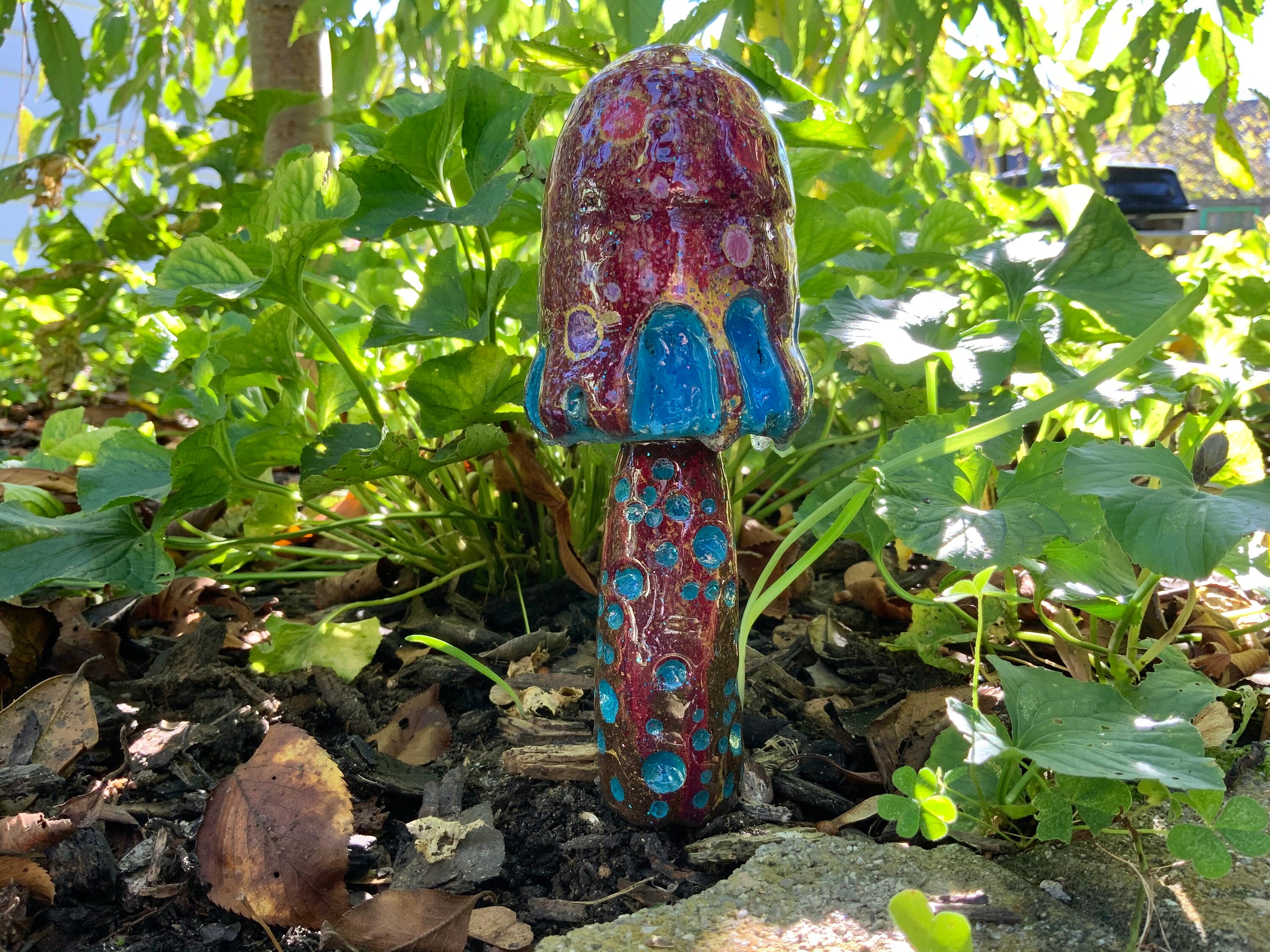 Mushroom yard art hand carved hand painted using repurposed Etsy